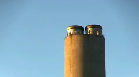 Power plant smoke stack zoom right no pollution Stock Footage 10881230
