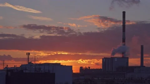 Power plant at sunset Stock Footage 150973214