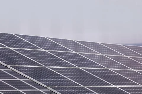 A power plant using renewable solar energy with the sun. Solar cells or pho.. Fotos Stock