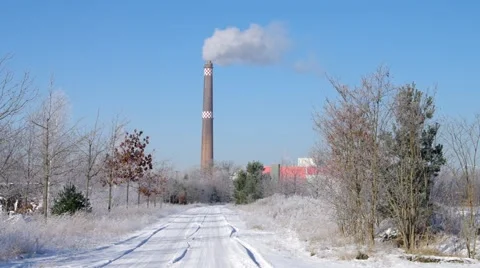 Power plant in winter Stock Footage 60894318