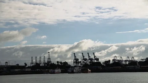 Power plants along side ocean shore Stock Footage 83036129