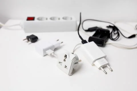 Power plug and socket on a white background. Stock Photos