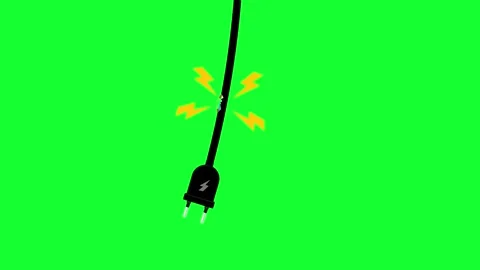 Power plug animated swinging with flashing sparks on torn cable on 4k green.. Stock Footage 342608154