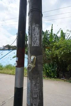 The power plug is broken on the electric pole Stock Photos