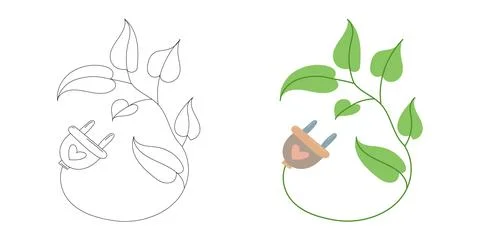 Power plug connected to leafy vine, merging technology and nature, symbolizing Stock Illustration