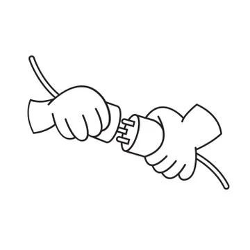 Power plug connecting hands in black Stock Illustration