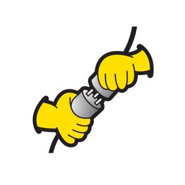 Power plug connecting hands Stock Illustration