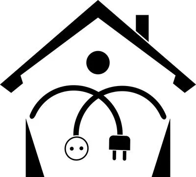 Power plug, electricity socket, house, electrician, background Illustrazione stock