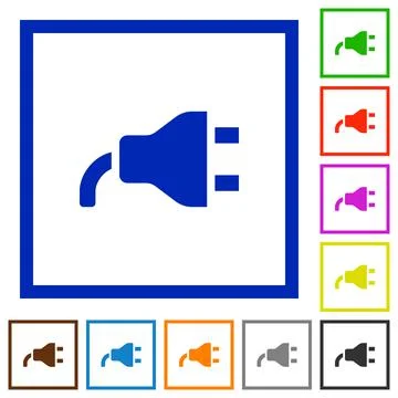 Power plug flat framed icons Illustrazione stock