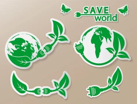 Power plug green ecology emblem or logo. Vector illustration Stock Illustration