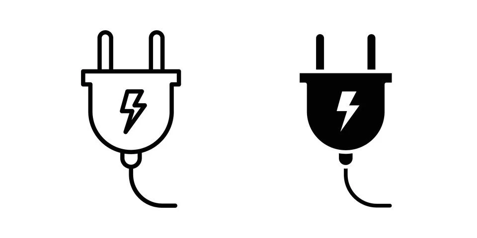 Power plug icon thin line and clipart style vector set Stock Illustration