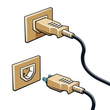 Power plug is in socket or not Stock Illustration