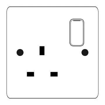 Power plug Socket Outlet type g one socket with switch Outline style Stock Illustration