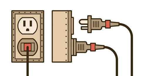 Power plug into socket - turn on and off. Stock Illustration