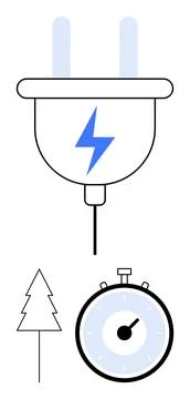 Power Plug with Timer and Tree Elements Representing Energy Efficiency and .. Stock Illustration