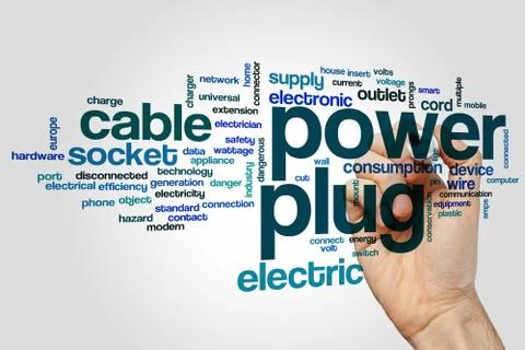 Power plug word cloud Stock Photos