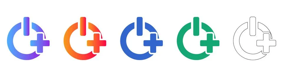 Power Plus Action Icons in Gradient and Line Art Stock Illustration