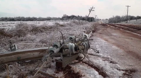 Power pole broken in ice storm 스톡 동영상 59685304