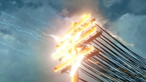 The Power Pole With electric Cables representing energy transfer 4k Stock Footage 145355521