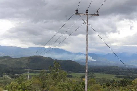 Power pole installed Stock Photos
