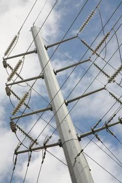 Power pole with multiple lines Stock Photos