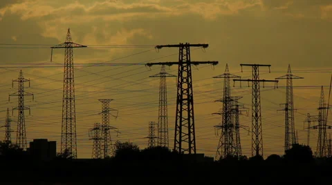 Power pole sunset clouds time lapse Stock Footage 34067885