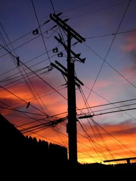Power Pole Sunset Stock Photos