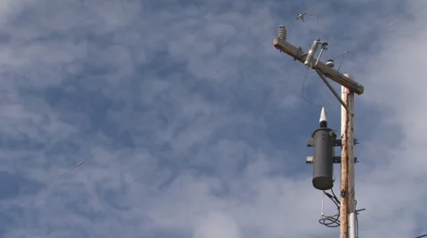 Power Pole Transformer Clouds Stock Footage 2840049