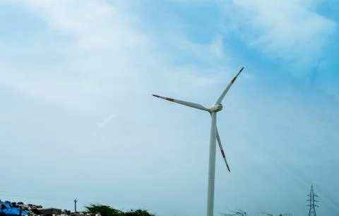 Power production from windmill or wind turbines in Gujarat 스톡 사진
