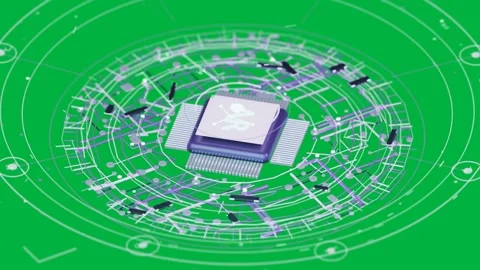 Power pulse activating core chip driving rings growing, showing data flow on Stock Footage 335780954