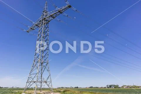Power Pylon and blue sky Stock Photos