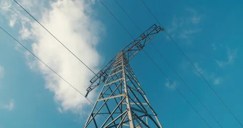 Power pylon looking up at the blue sky with cloud Vídeos de archivo 236629354