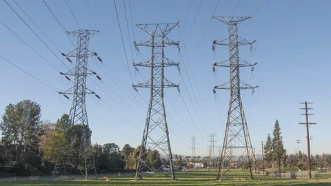 Power Pylons and Lines Stock Footage