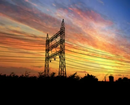 Power pylons at sunset Stock Footage 375342