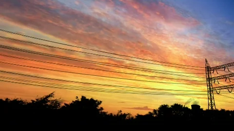 Power pylons at sunset Stock Footage 375349