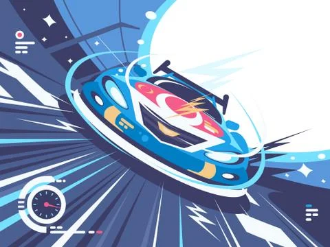 Power racing car on speed track Stock Illustration