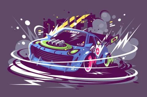 Power racing sport car drifting on race track Stock Illustration
