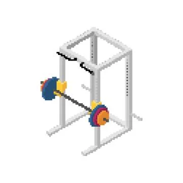 Power Rack Machine pixel art. 8 bit Squat Machine. pixelated Weight Training Ilustração Stock