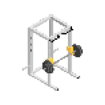 Power Rack Machine pixel art. 8 bit Squat Machine. pixelated Weight Training Ilustração Stock