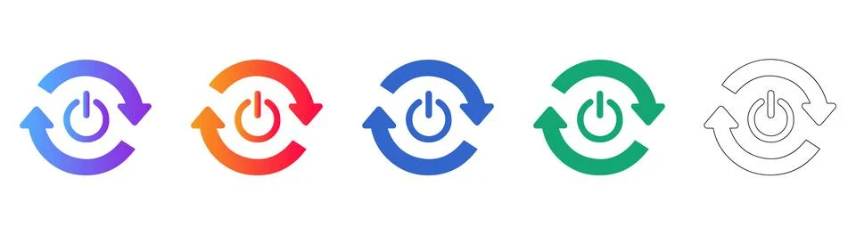 Power Refresh Cycle Icon Set Stock Illustration