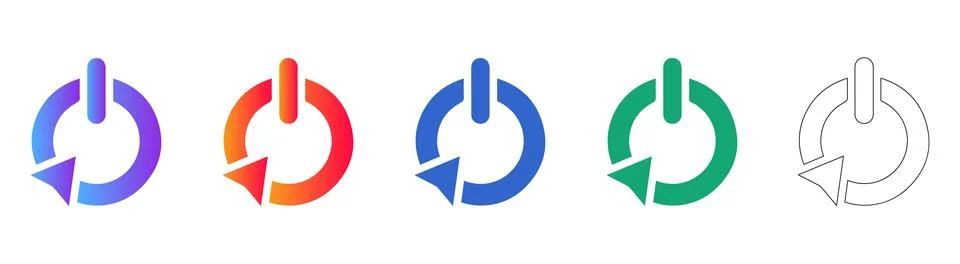 Power On Refresh Cycle Icons Set Illustrazione stock