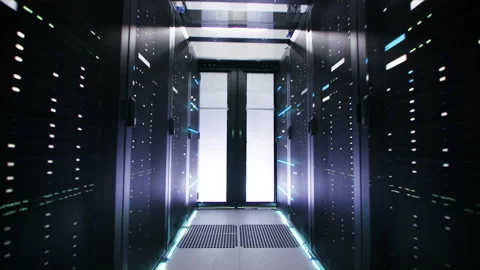 Power Running Through Data Center Server Racks Filling Data Cubes with Info Stock Footage 133253893
