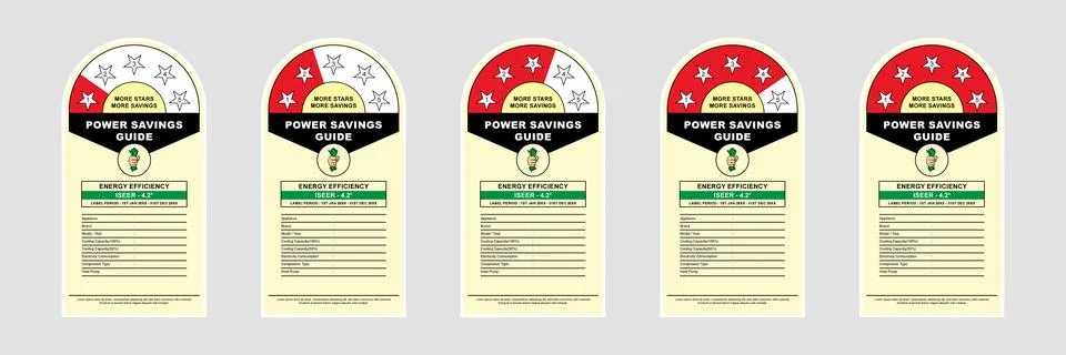 Power Saving Guide Energy Efficiency 1 to 5 Star Ratings for Appliances Stock Illustration