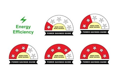 Power Saving Guide Label with Star Rating More Stars More Energy Saving Ilustración de archivo