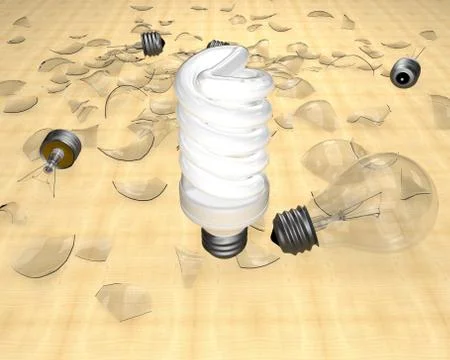 Power saving up lamp against the old broken lamps of heat Stock Illustration