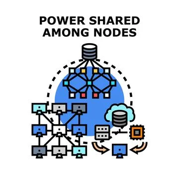 Power shared among computing nodes in network Ilustração Stock