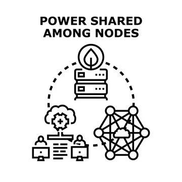 Power shared among nodes in decentralized network Stock Illustration