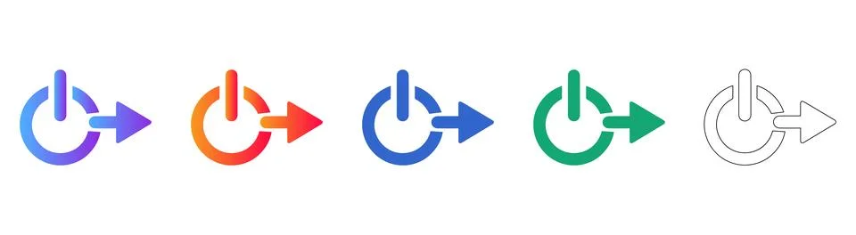 Power Shutdown and Exit Action Icon Set Illustrazione stock
