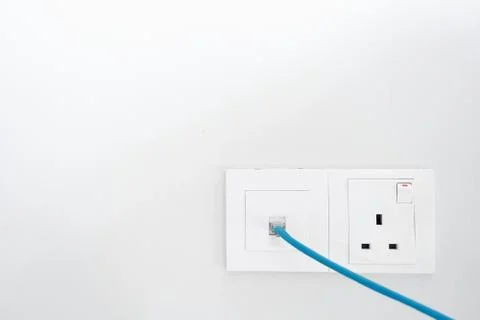 Power socket and Internet socket. Socket Malaysian type. Socket with switch o Foto stock