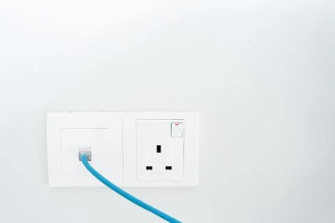 Power socket and Internet socket. Socket Malaysian type. Socket with switch o Foto stock